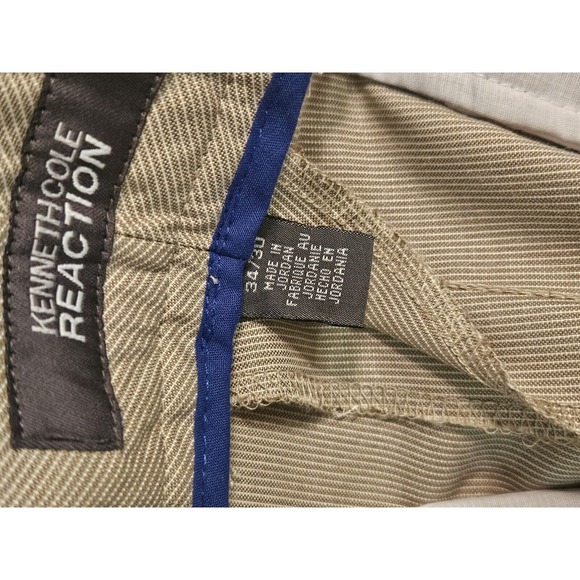 Kenneth Cole Reaction Twill Pants Chino Mens 34x30 Silk Blend Sand Pinstripe NEW - Picture 11 of 15